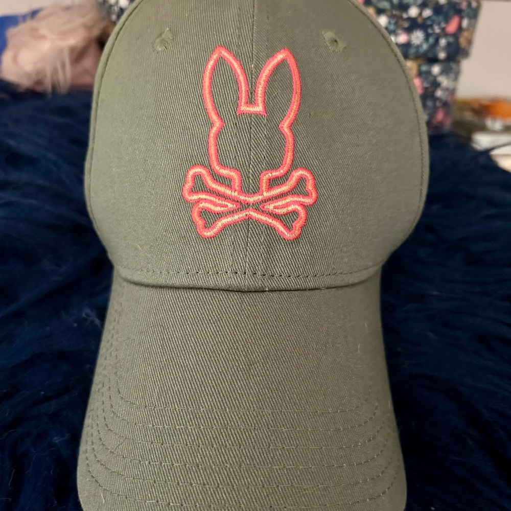Psycho Bunny Olive Cap with Pink Logo